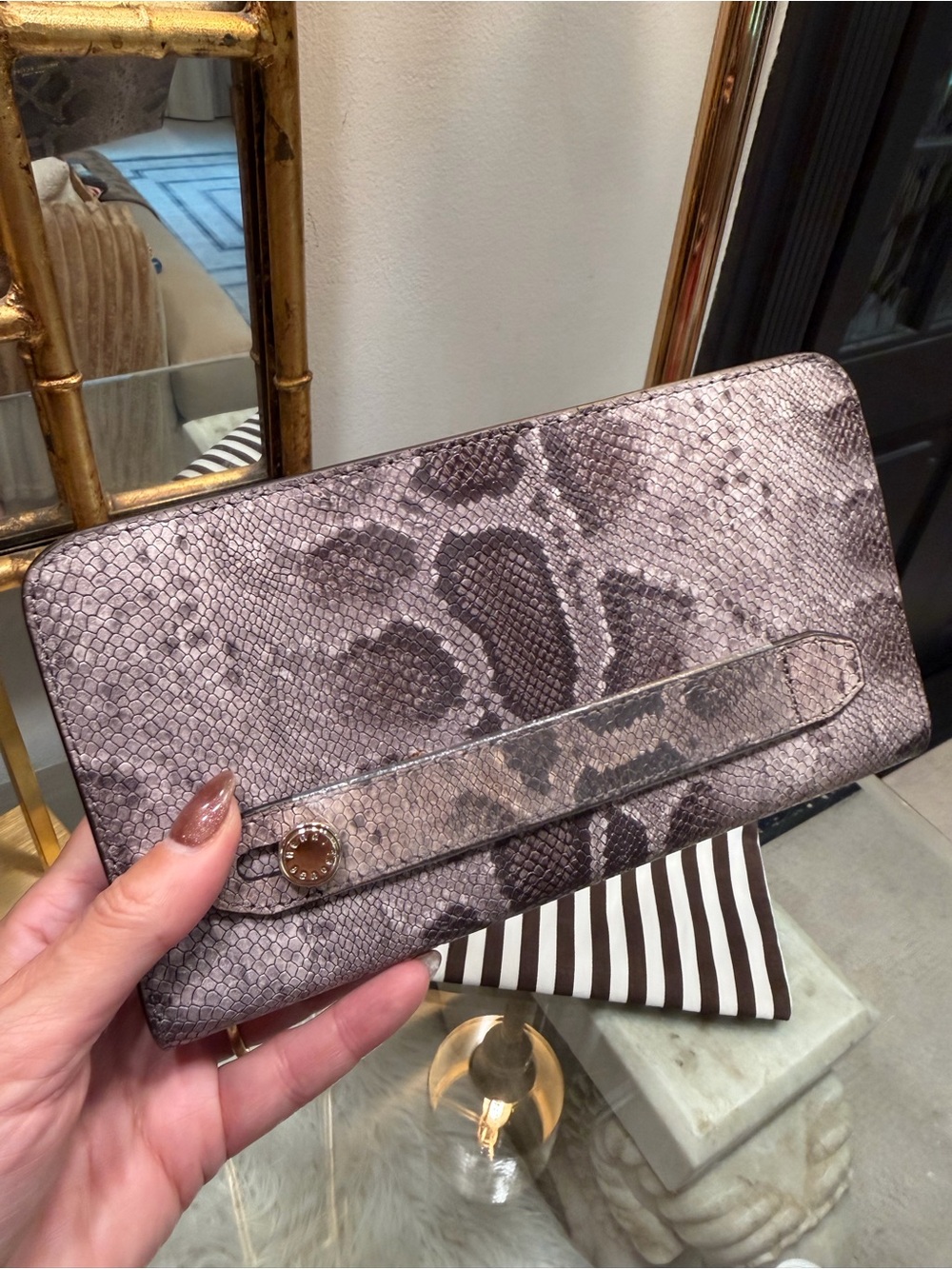 henri bendel Gray Snake-Print Clutch - Like New!